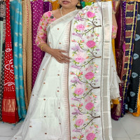 Mangalagiri Designer white saree-MPT01