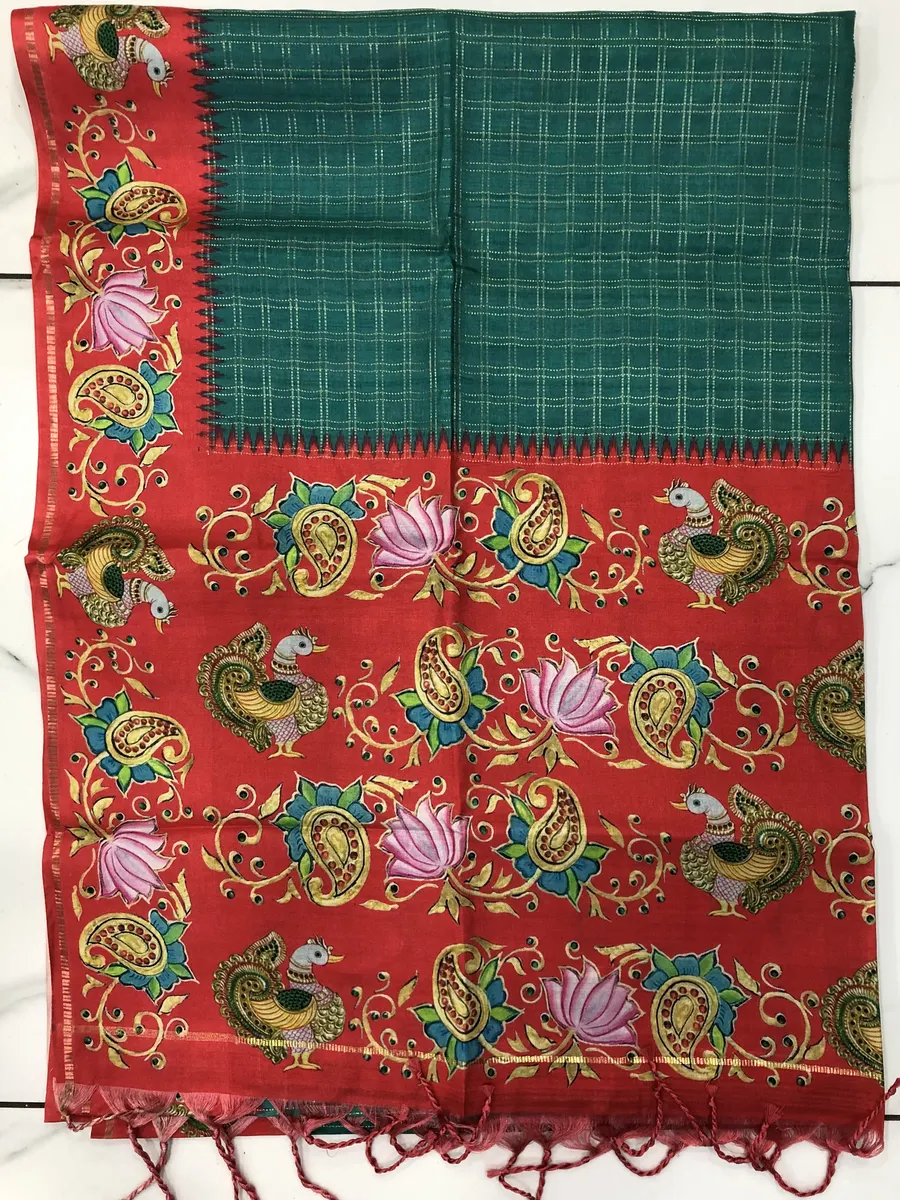 Tanjore Paint Khadi Pattu Sarees
