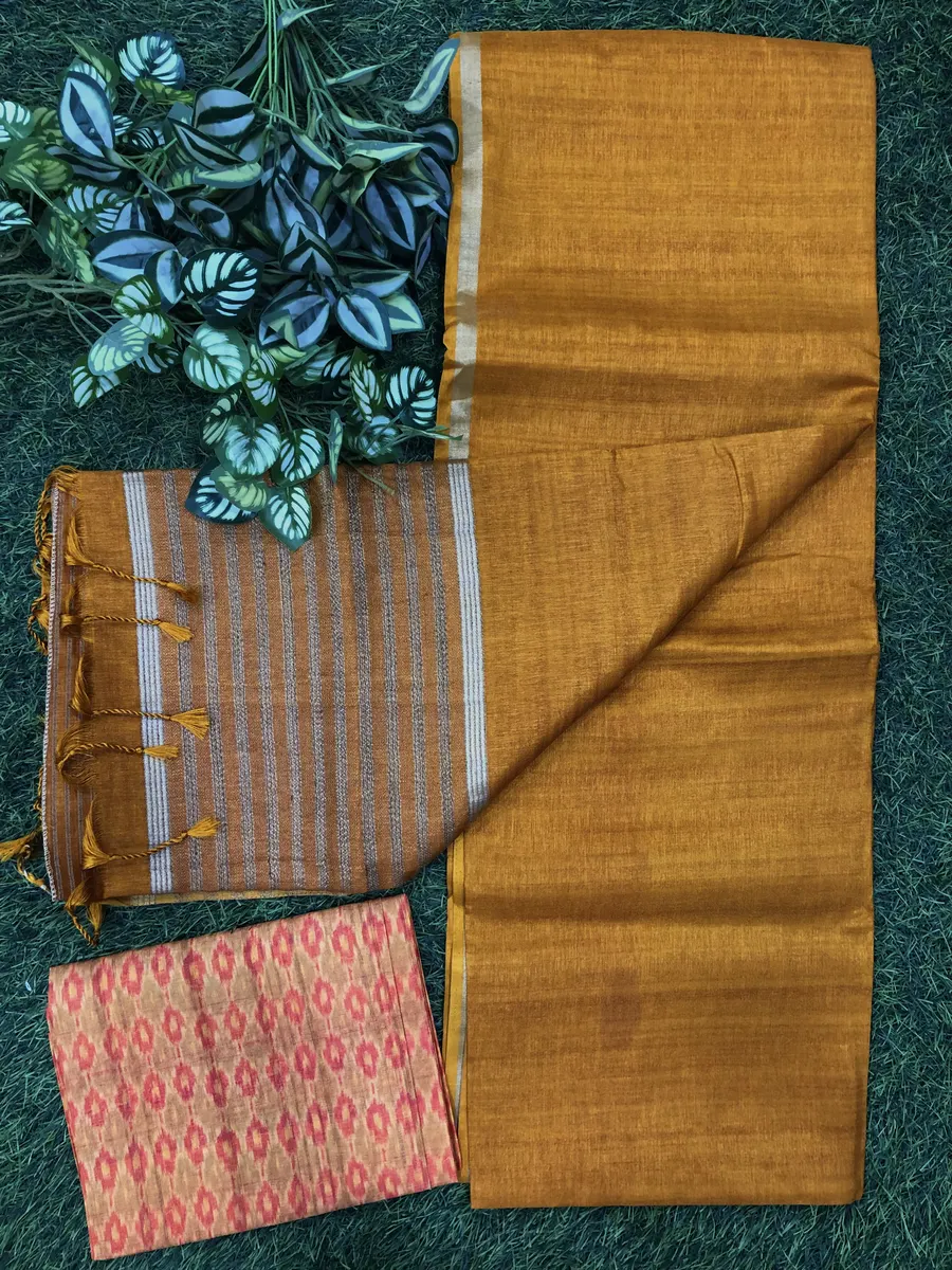 Plain Desi Tusser Sarees