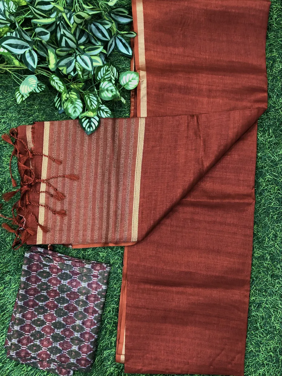 Plain Desi Tusser Sarees
