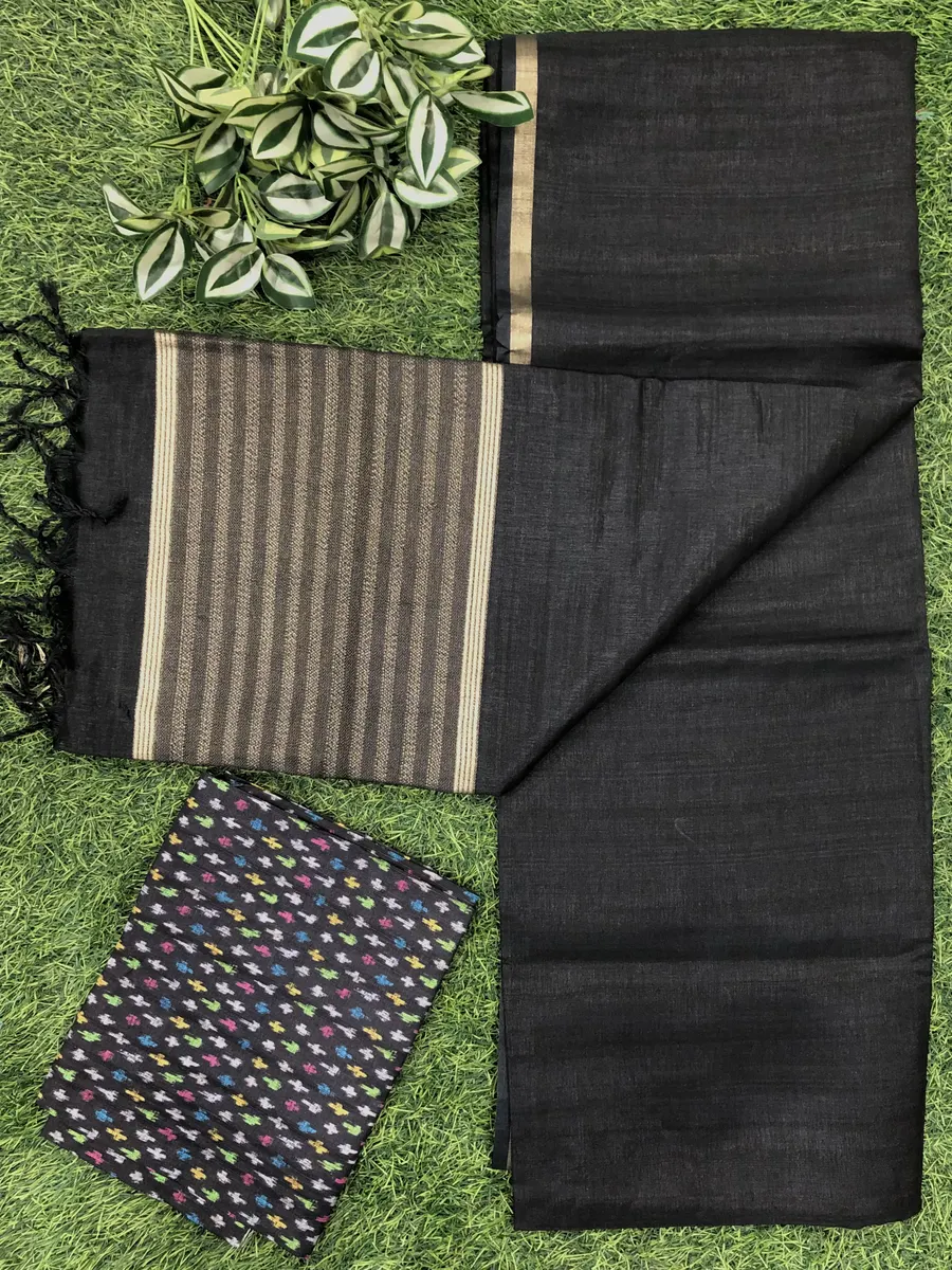 Plain Desi Tusser Sarees