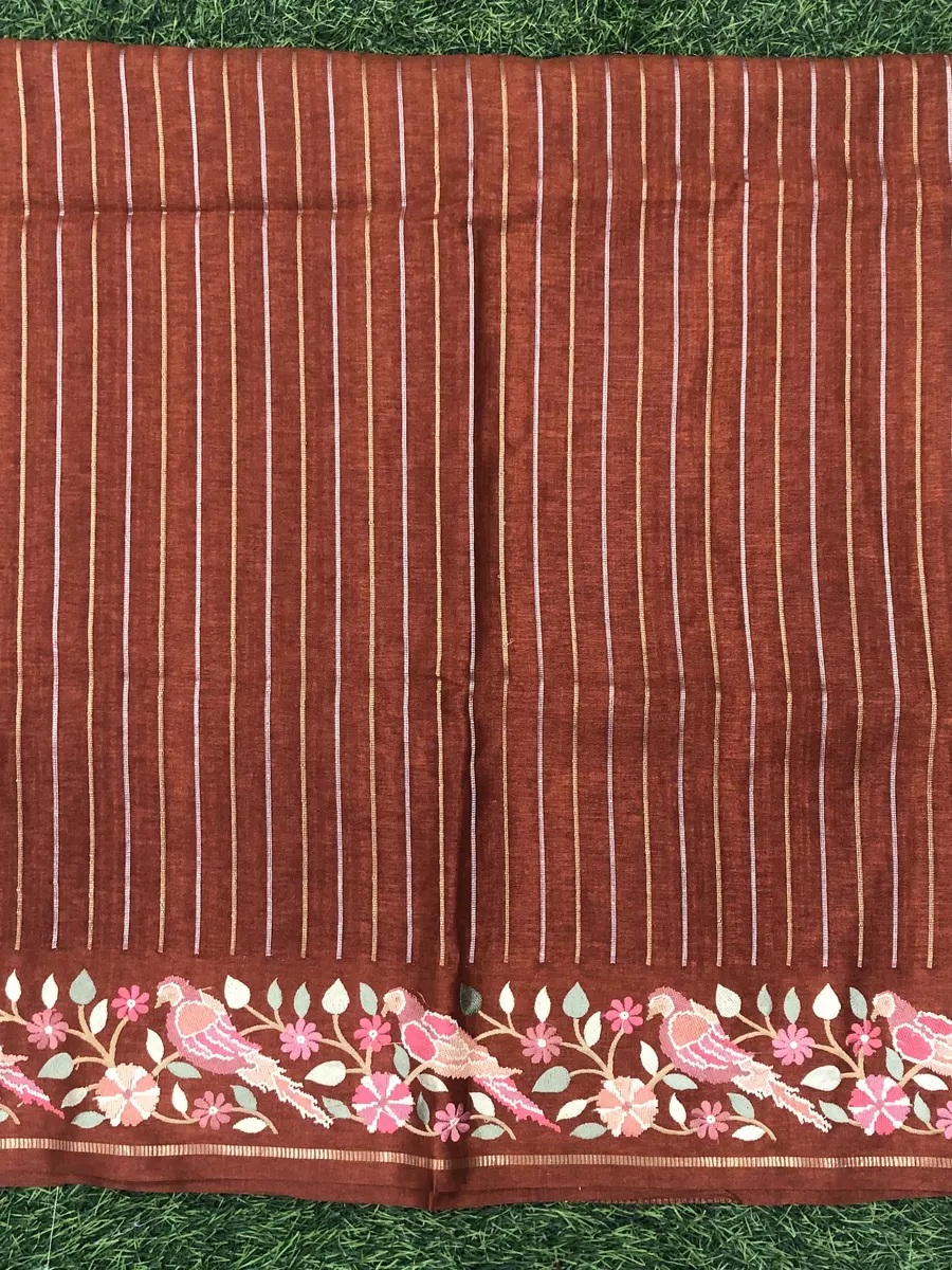 Tusser Petite Point Work Saree