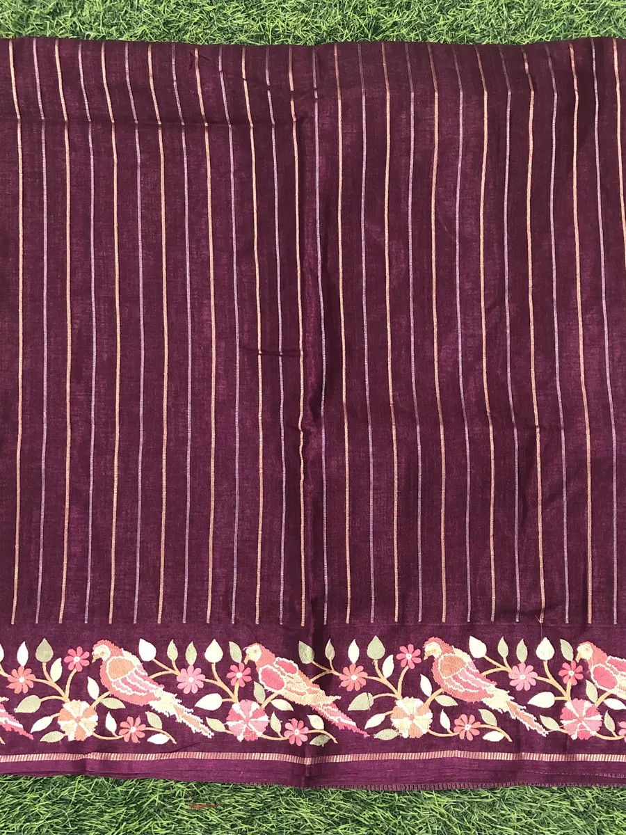 Tusser Petite Point Work Saree