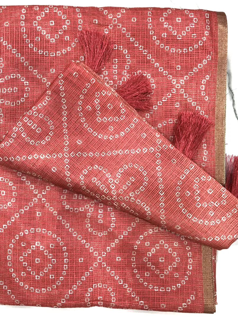 Silk Kota Tissue Bandhini Sarees