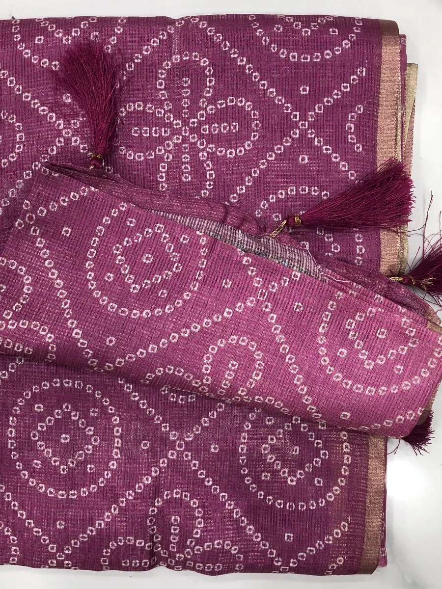 Silk Kota Tissue Bandhini Sarees