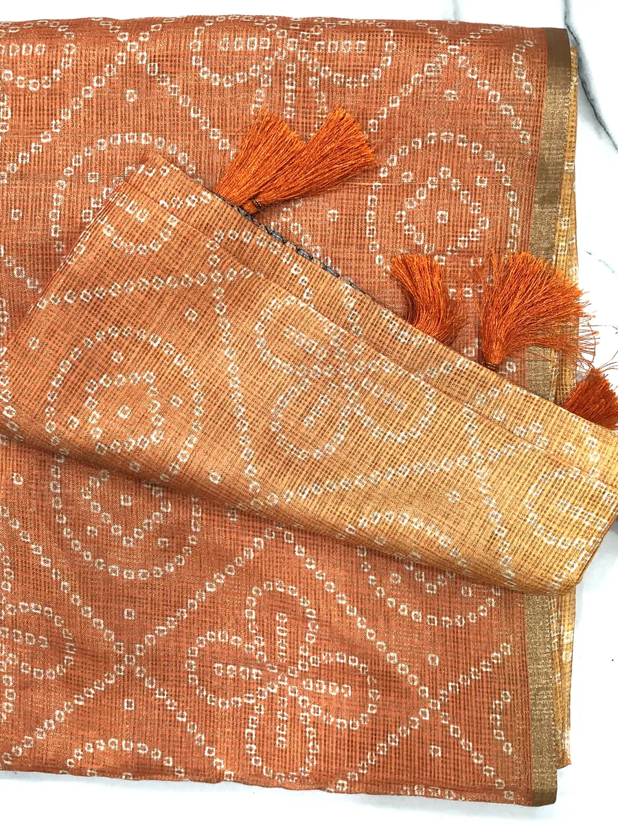 Silk Kota Tissue Bandhini Sarees