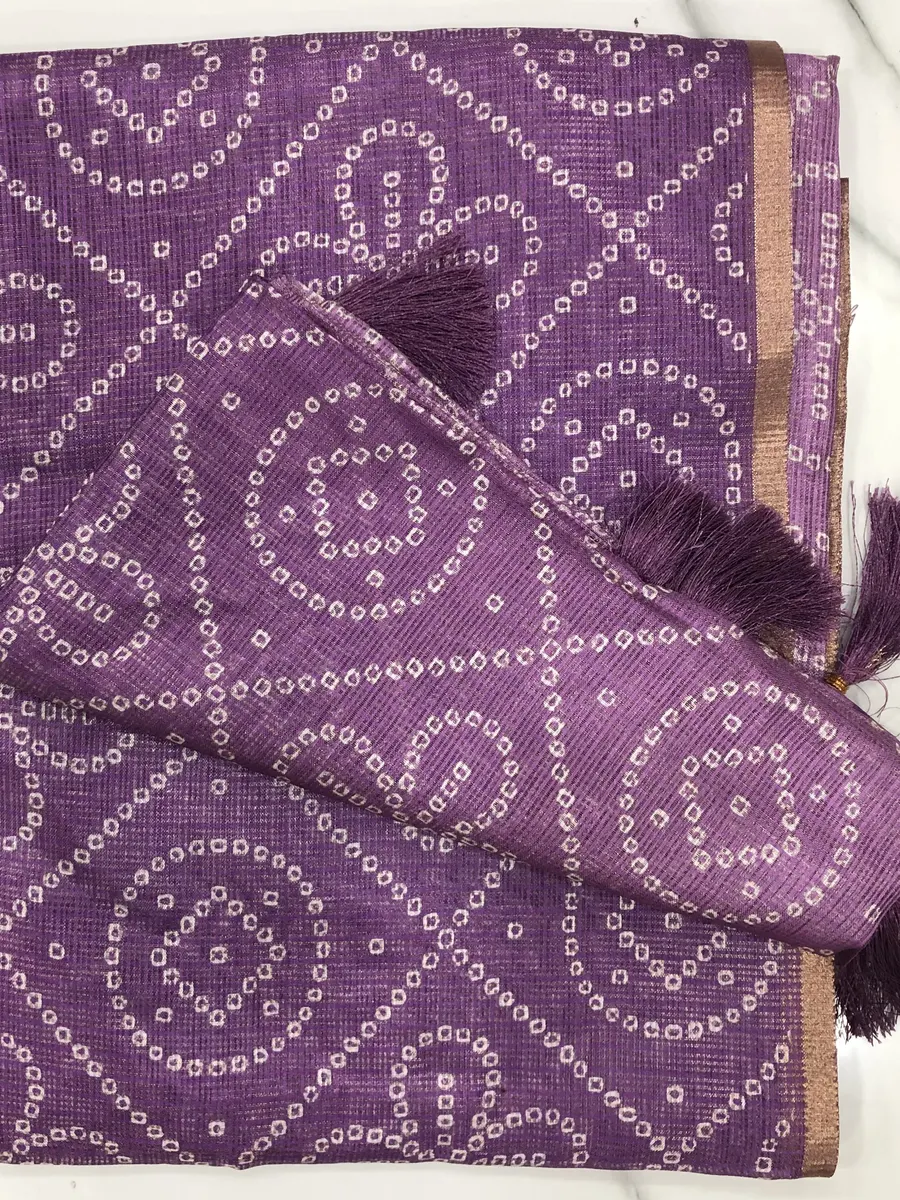 Silk Kota Tissue Bandhini Sarees